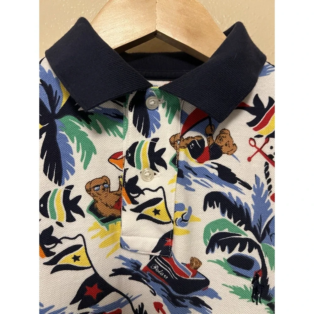Polo Ralph Lauren Bear Classic Fit Beach Nautical Multi Color Polo Shirt Men's S